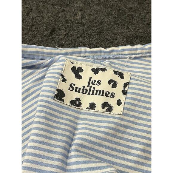 Les Sublimes Collarless Blue White Striped Button Down Organic Cotton 36 US 4 - Picture 3 of 4